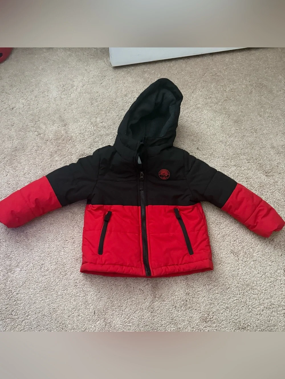3T Toddler Red and Black Hooded Puffer Jacket